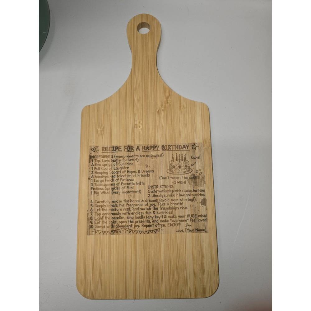 Handwritten Recipe For A Happy Birthday Cutting Board Decor